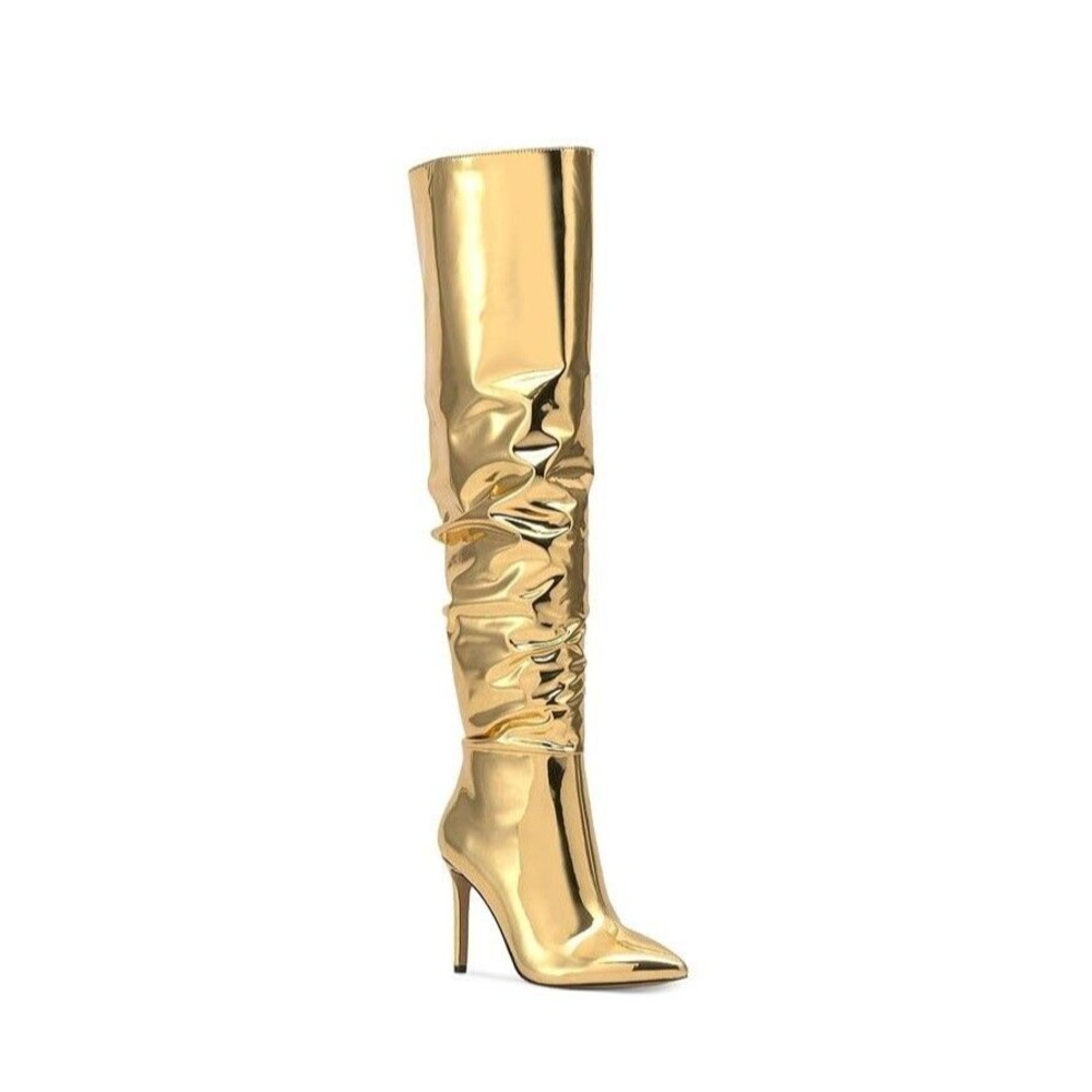 INC Womens 6.5 M Gold High Heeled Zip Up Over The Knee High Boots NIB RV9